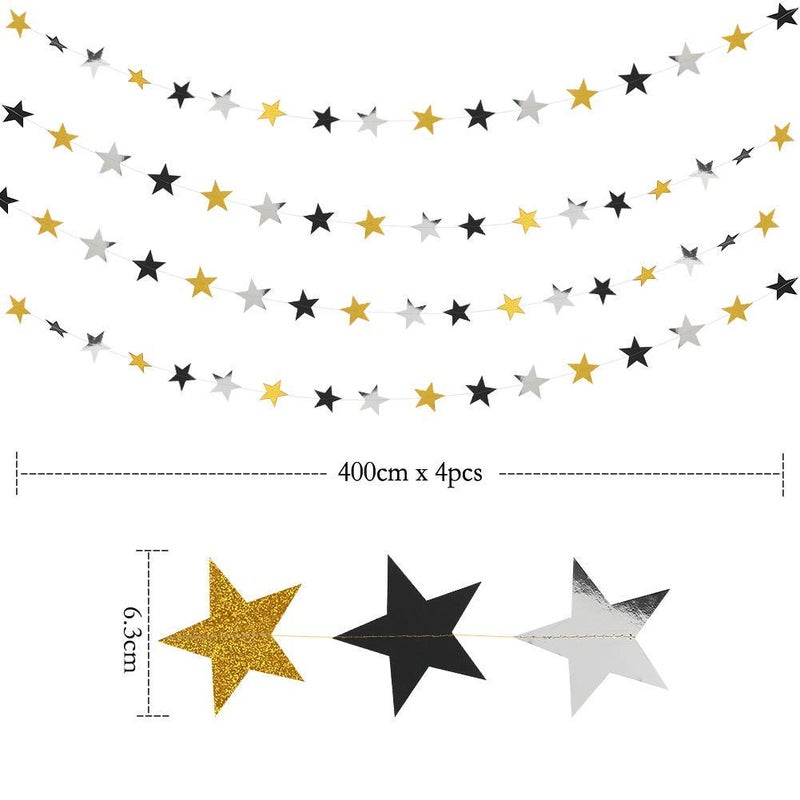 Decor365 Gold Black Star Garland Hanging Star Party DecorationsTwinkle Little Star Starry Night Galaxy Theme Graduation Birthday Bridal Shower Bachelorette NYE New Yearâ€™s Eve Party Backdrop DÃ©cor - Image 2